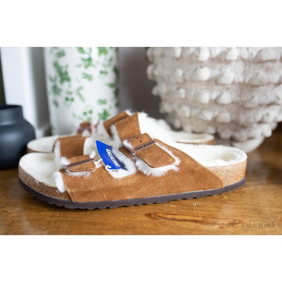 Birkenstock Arizona Shearling Suede Leather Sandal Mens 45 Wide NEW main image 4